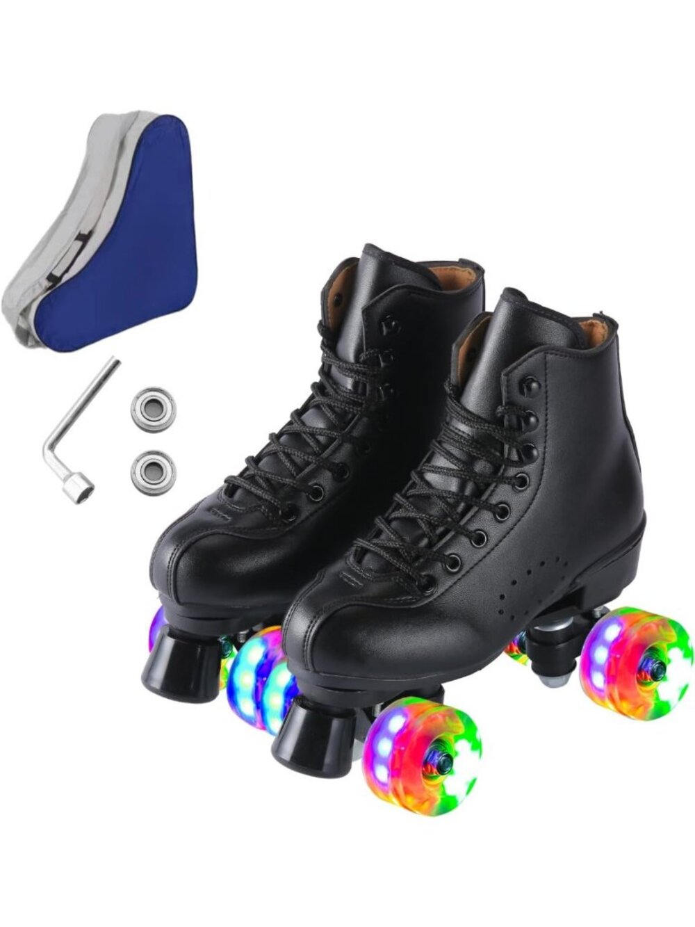Classic Black Roller Skates for Men & Women, Double-Row with Shiny Wheels